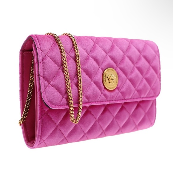 Versace La Medusa Chain crossbody velvet quilted fuchsia clutch NWT! - Picture 3 of 7